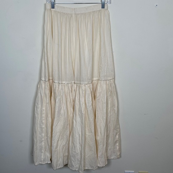 Womens Cream Gauze Palazzo Pants Boho Festival Tiered Ruffle Elastic Waist XL - Picture 7 of 9